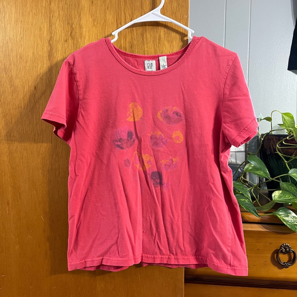 Vintage GAP Distressed Pink Floral Size Large T-Shirt